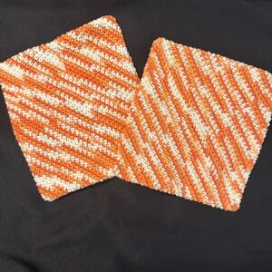 Handmade Knit‎ Cotton Potholder Trivet Set – Orange Variegated Eco-Friendly
